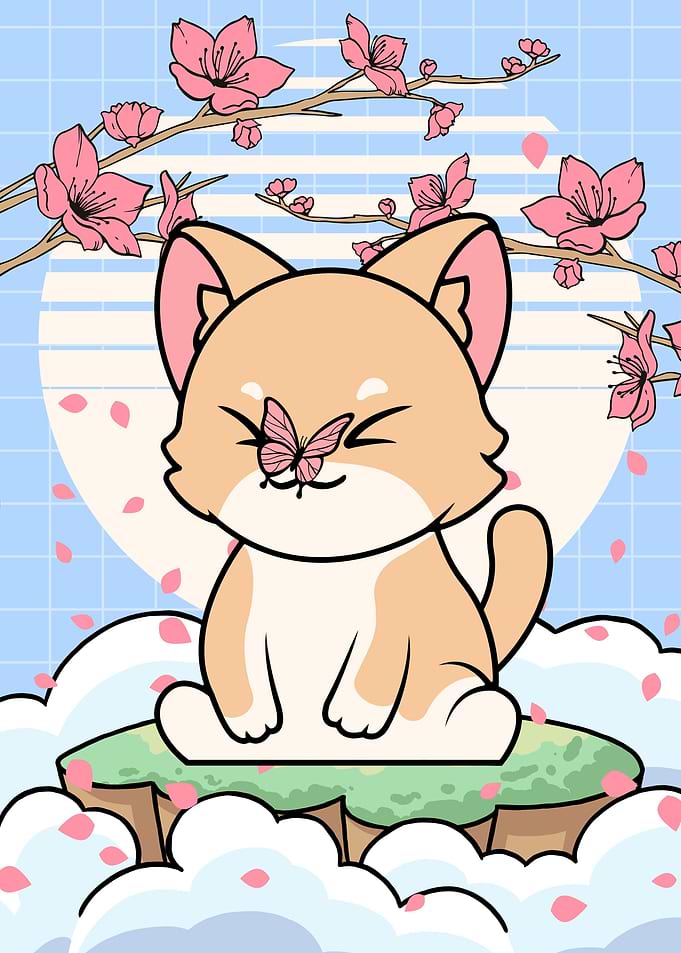 Kawaii Cat Cherry Blossom
