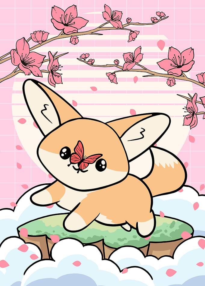 Fennec fox Cherry Blossom