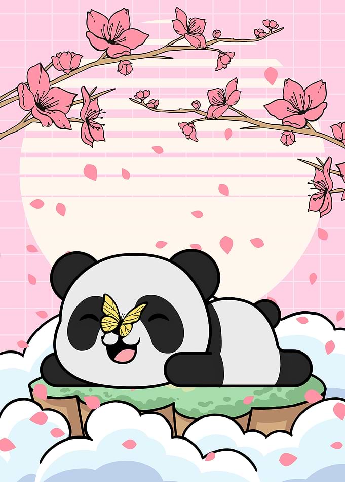 Cute Panda Cherry Blossom