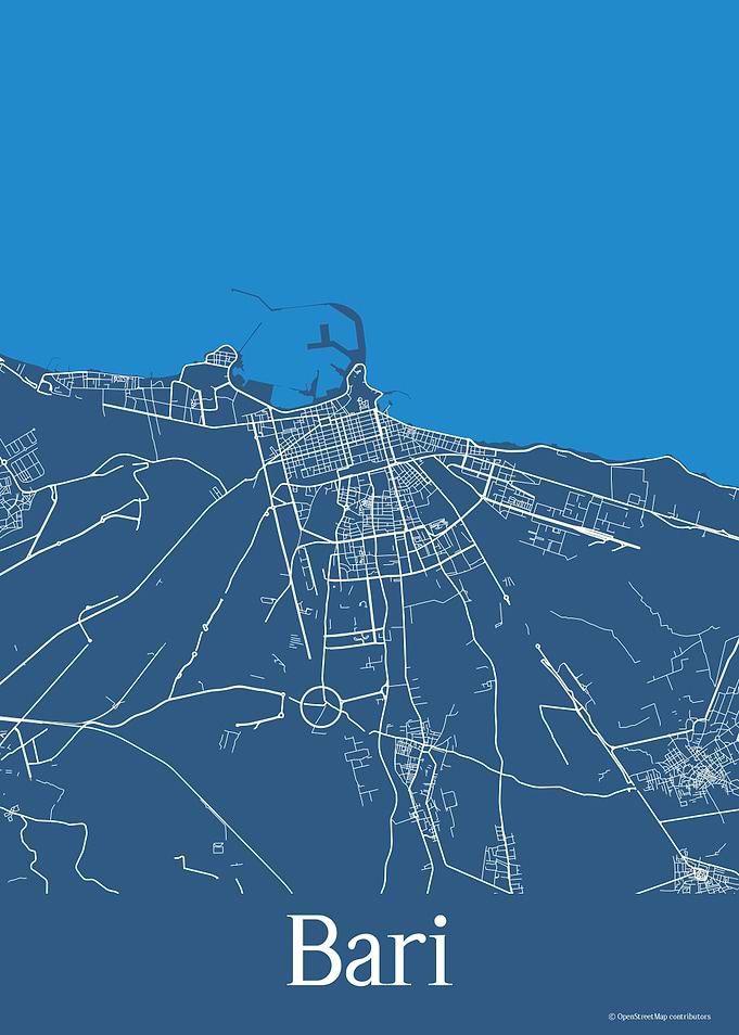 Bari Italy Blue Map