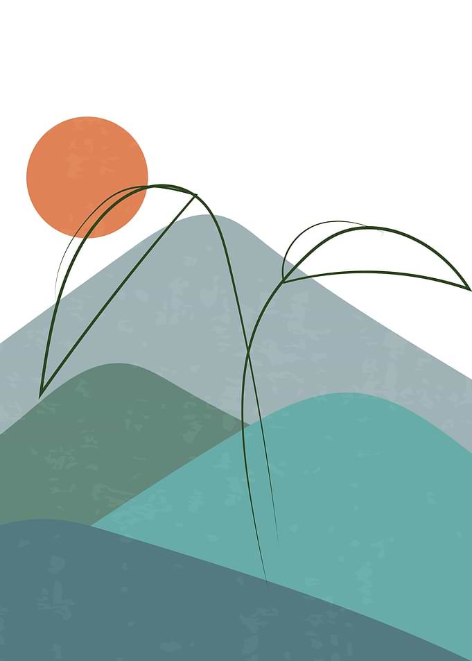 Mountain floral line art