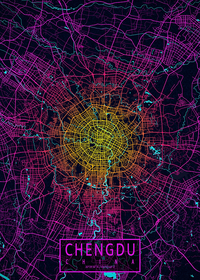 Chengdu City Map Neon