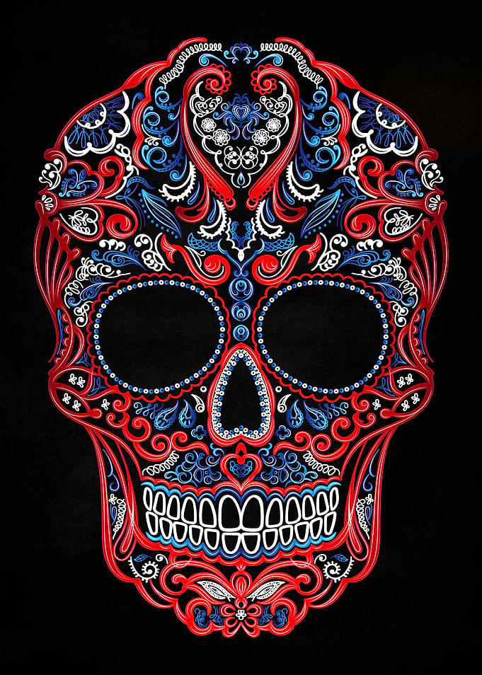 mexican skull red and blue