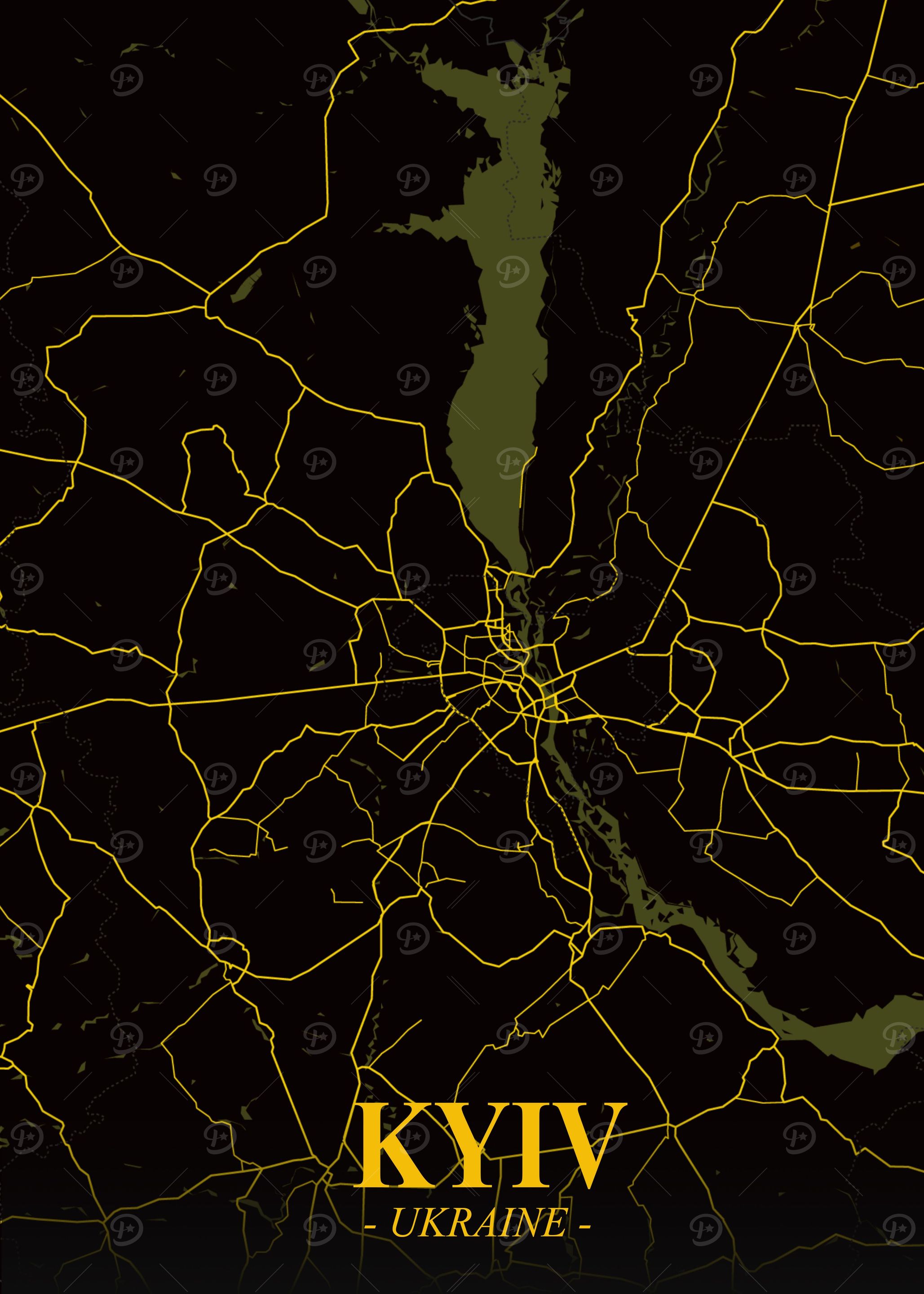 KYIV Ukraine Black Map
