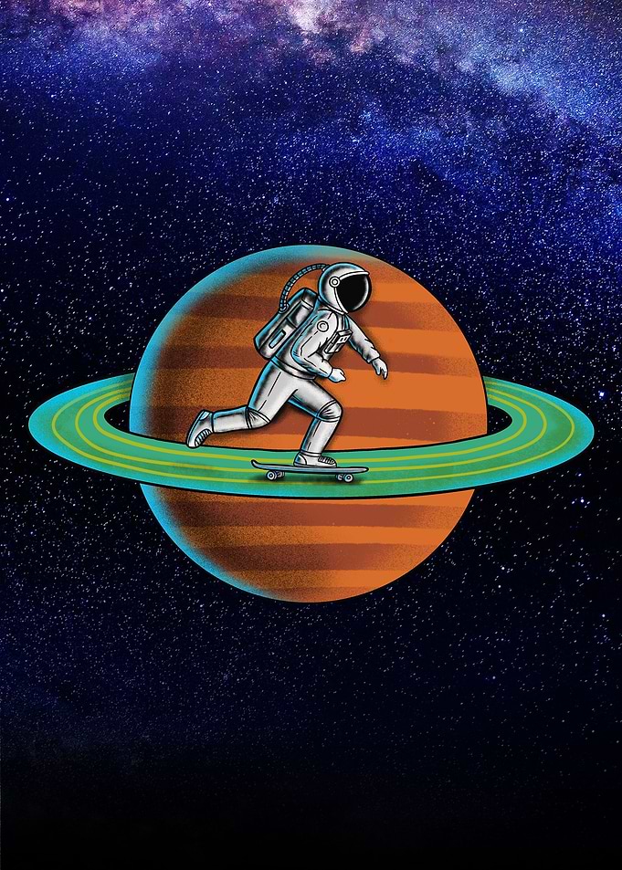 Spaceman and skateboard
