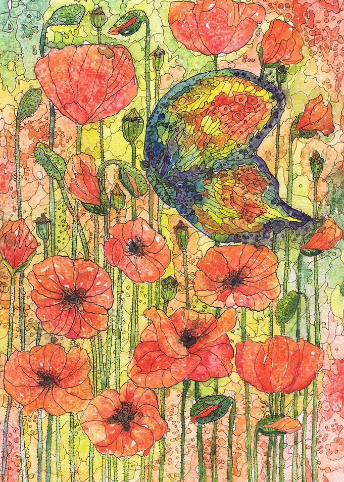 Butterfly and poppies 1