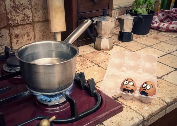 Eggs face boil scared kitc