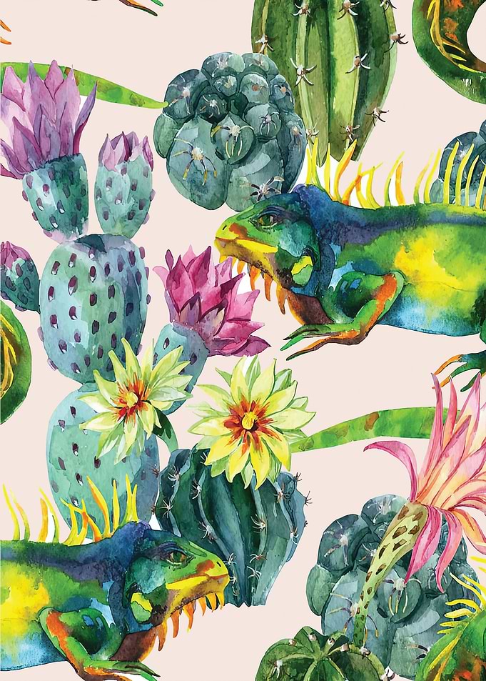 Iguana and cactus