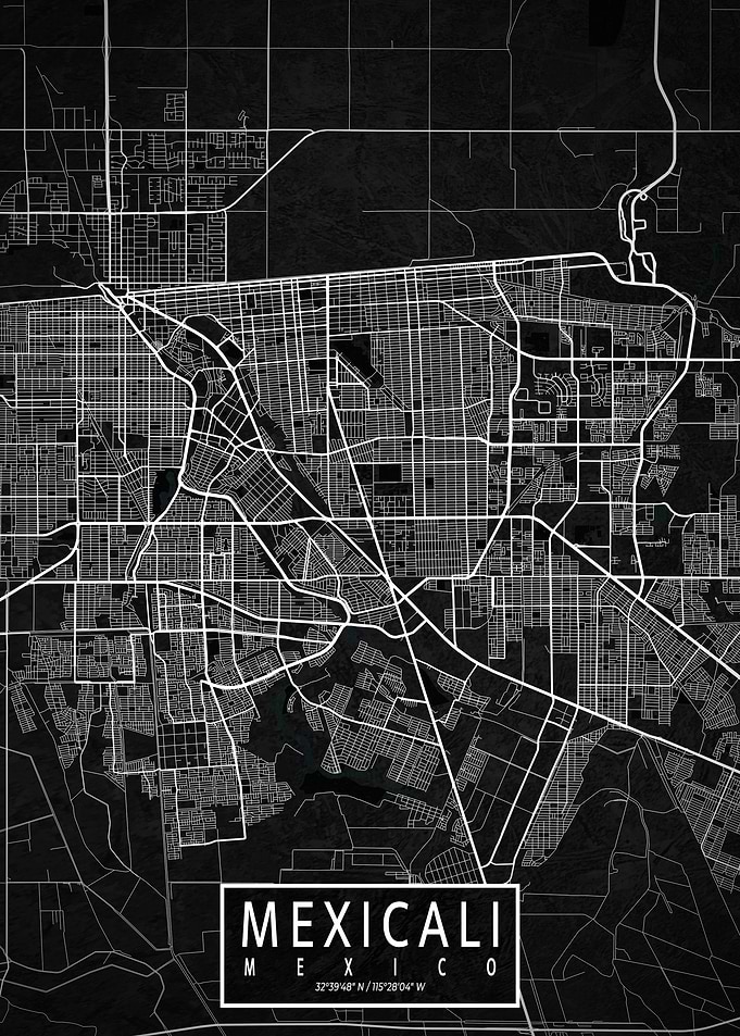 Mexicali City Map Dark