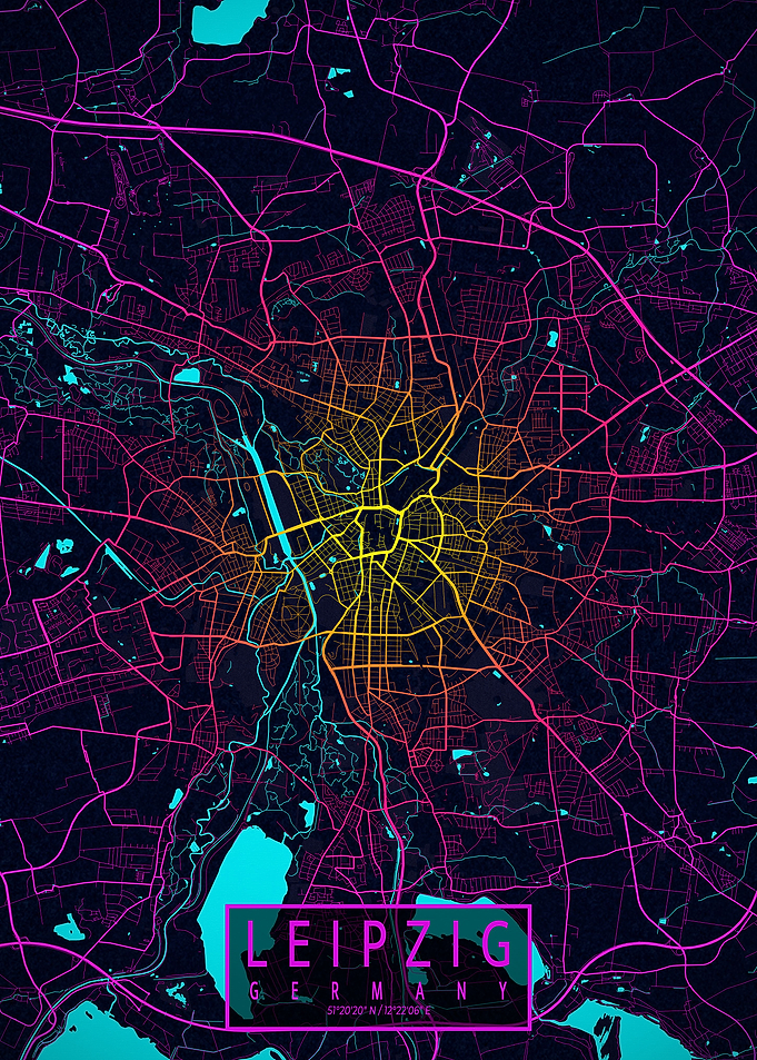 Leipzig City Map Neon