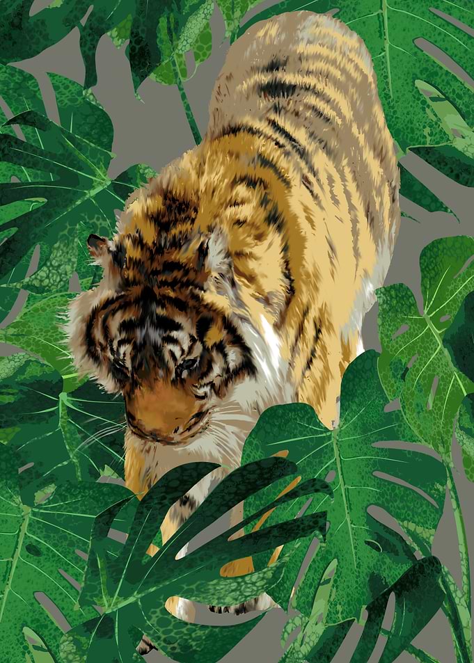 tiger and tropical plant