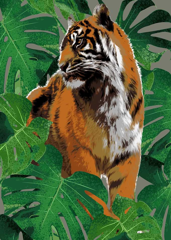 tiger and tropical plant
