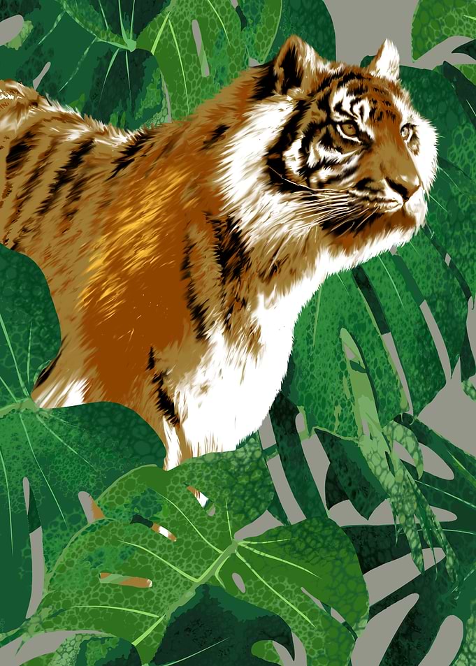 tiger and tropical plant