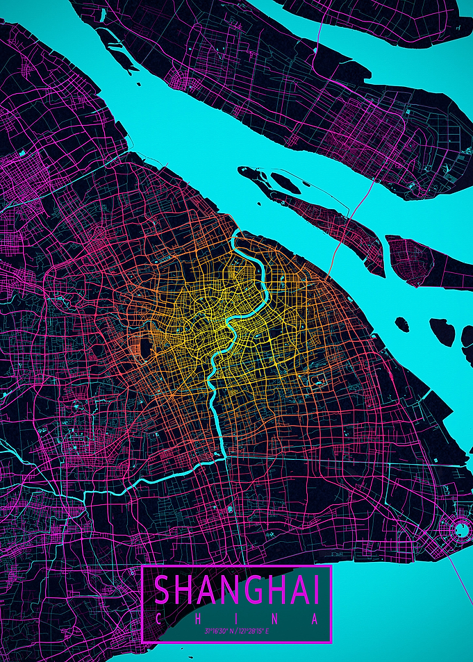 Shanghai City Map Neon