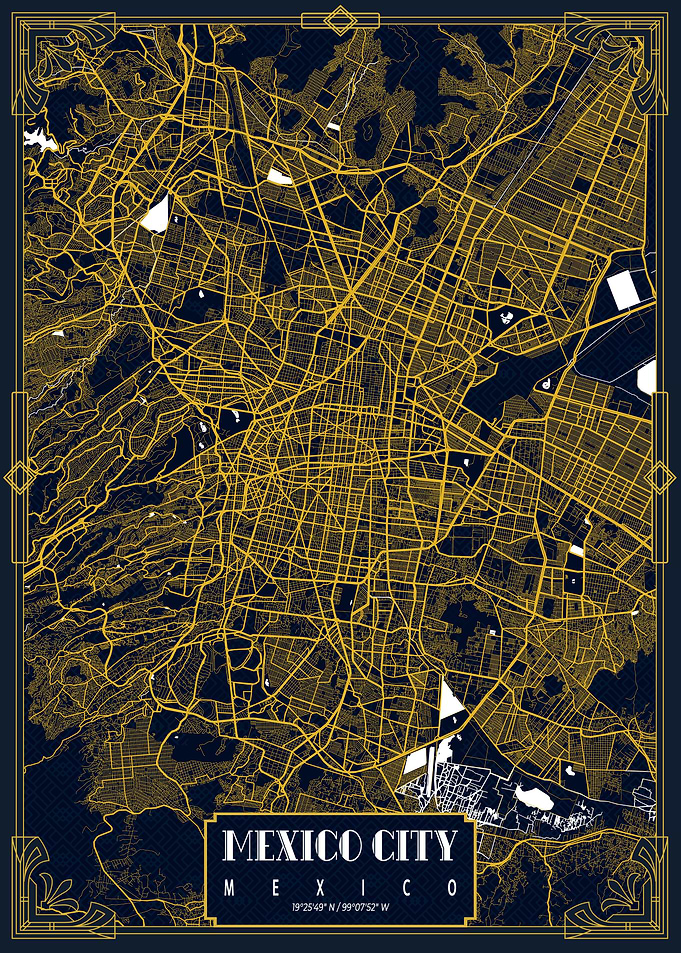 Mexico City Map Gold