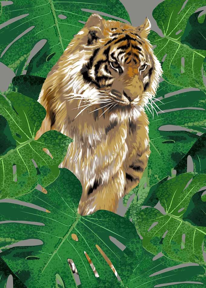 tiger and tropical plant