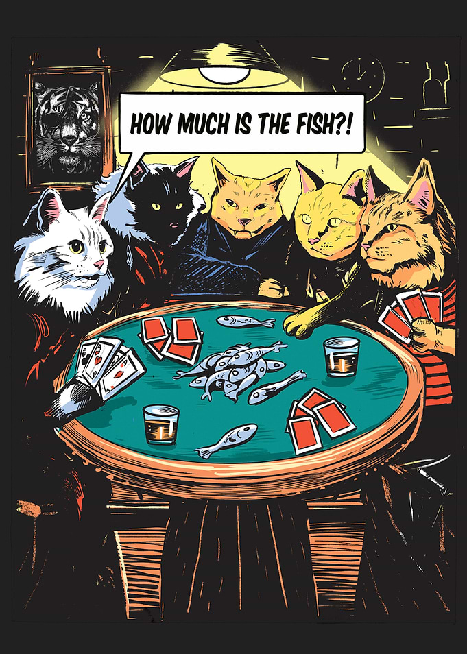 Cats playing poker game
