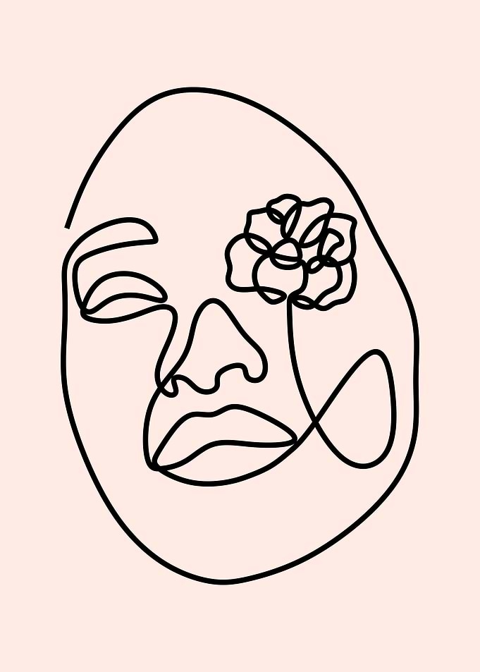 Floral woman one line art
