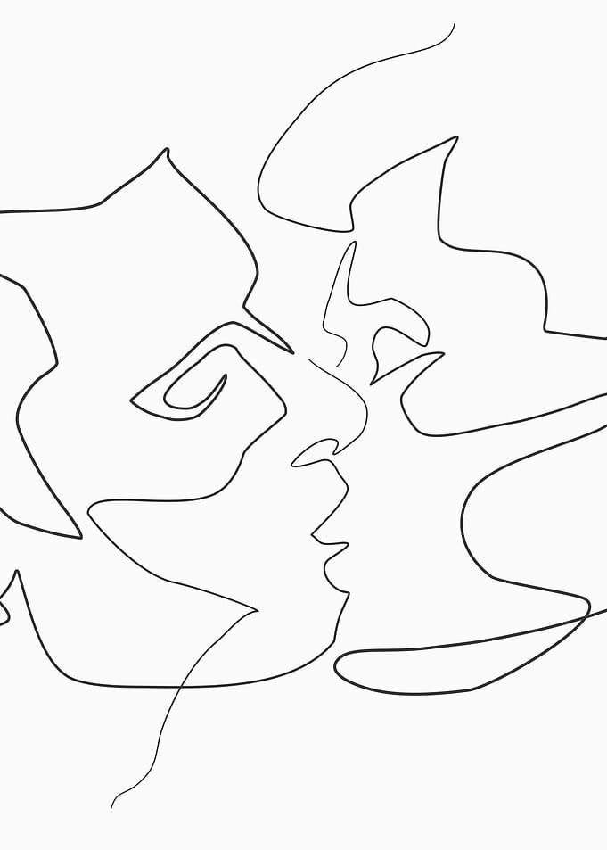 Couples kissing line art