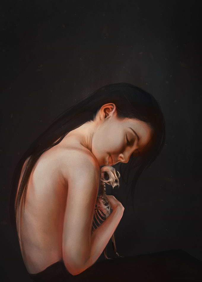 Woman with a cat skeleton