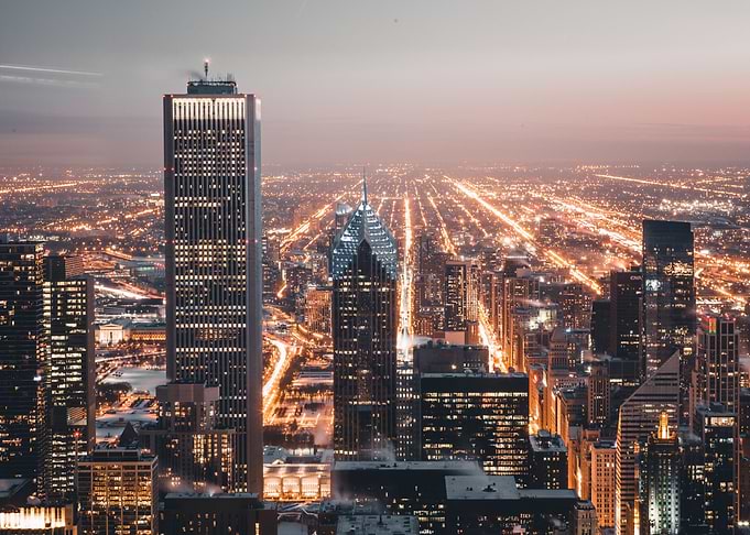 Cityscape lit up
