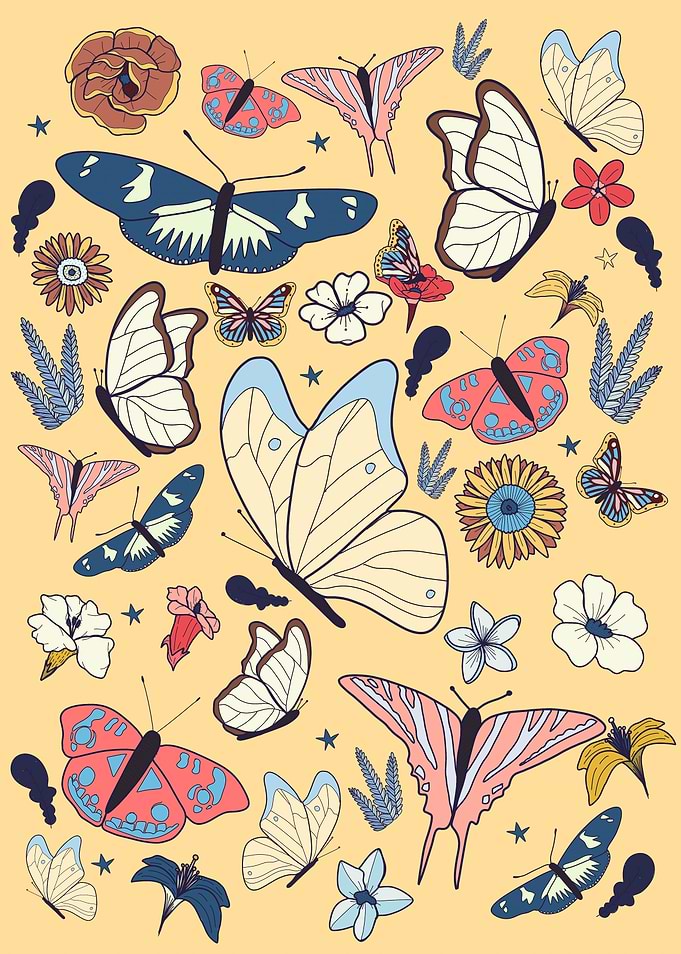 The butterflies fly
