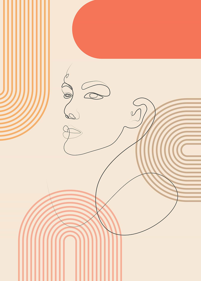 Midcentury woman face line