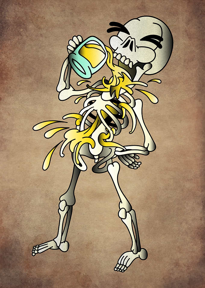 skull drinking beer