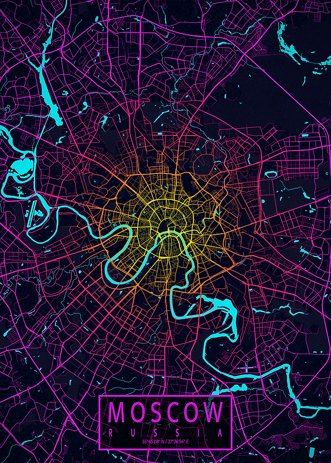 Moscow City Map Neon