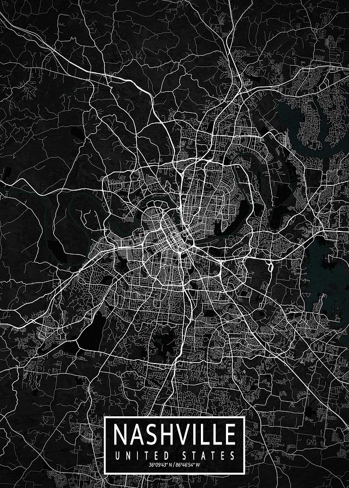 Nashville City Map Dark