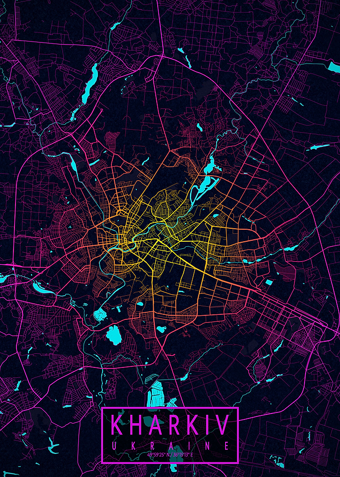 Kharkov City Map Neon