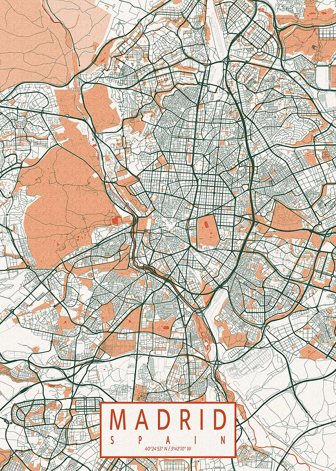 Madrid City Map Bohemian