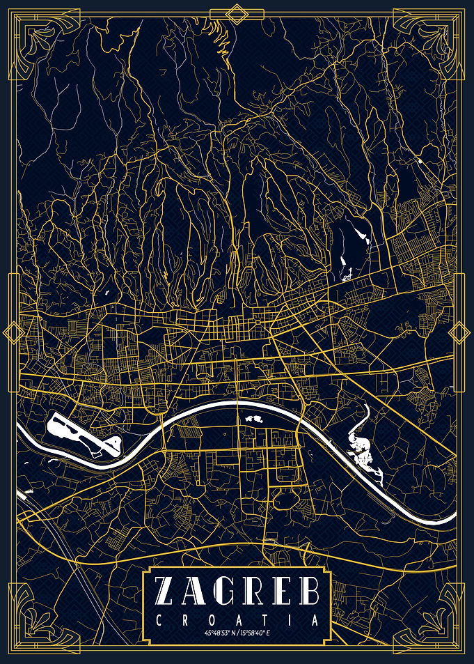 Zagreb City Map Gold
