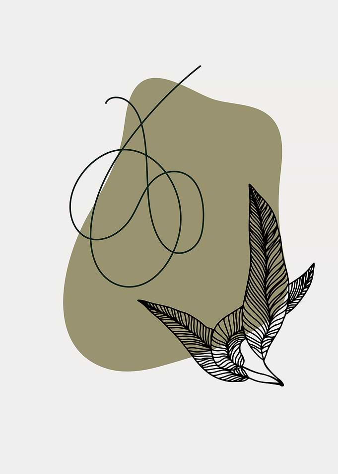 Green leaf line modern art