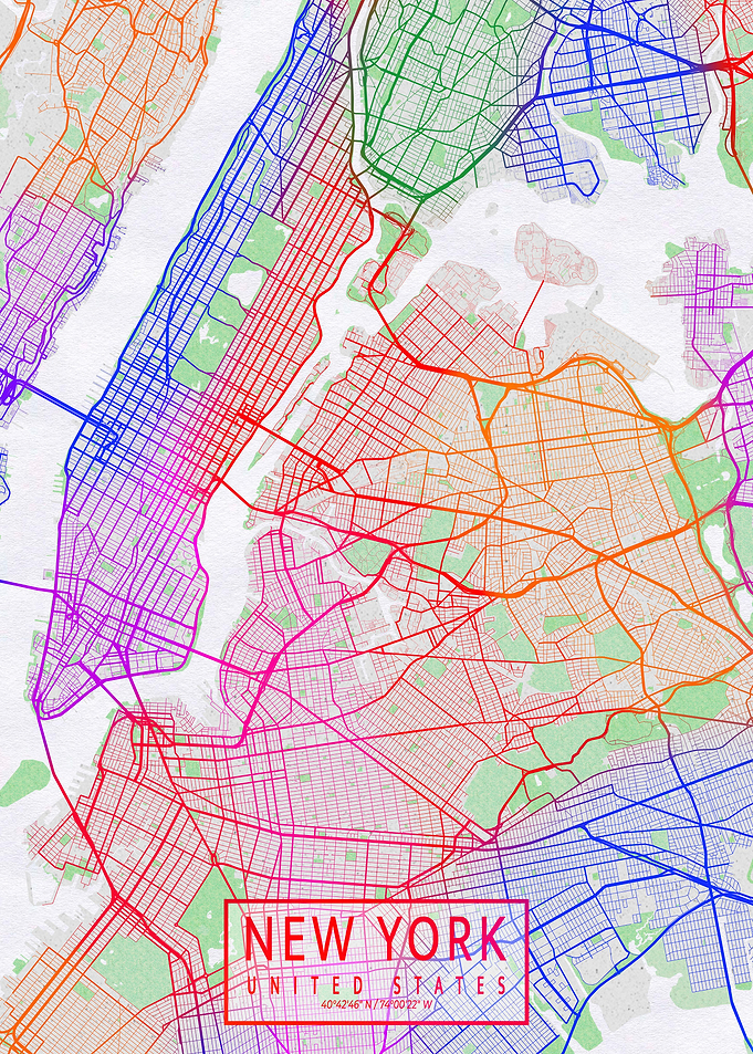 New York City Map Colorful
