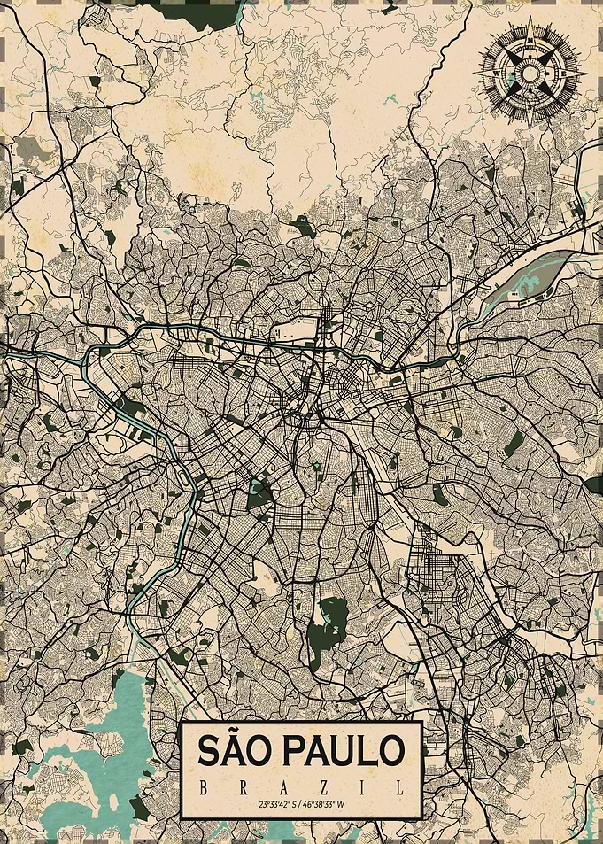 Sao Paulo City Map Vintage