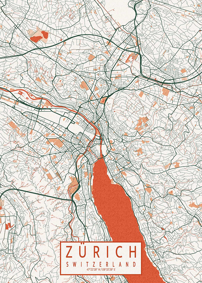 Zurich City Map Bohemian
