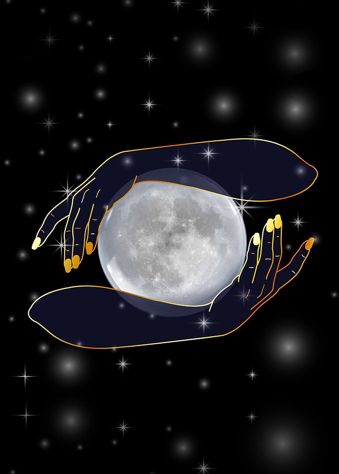 Hands holding full moon