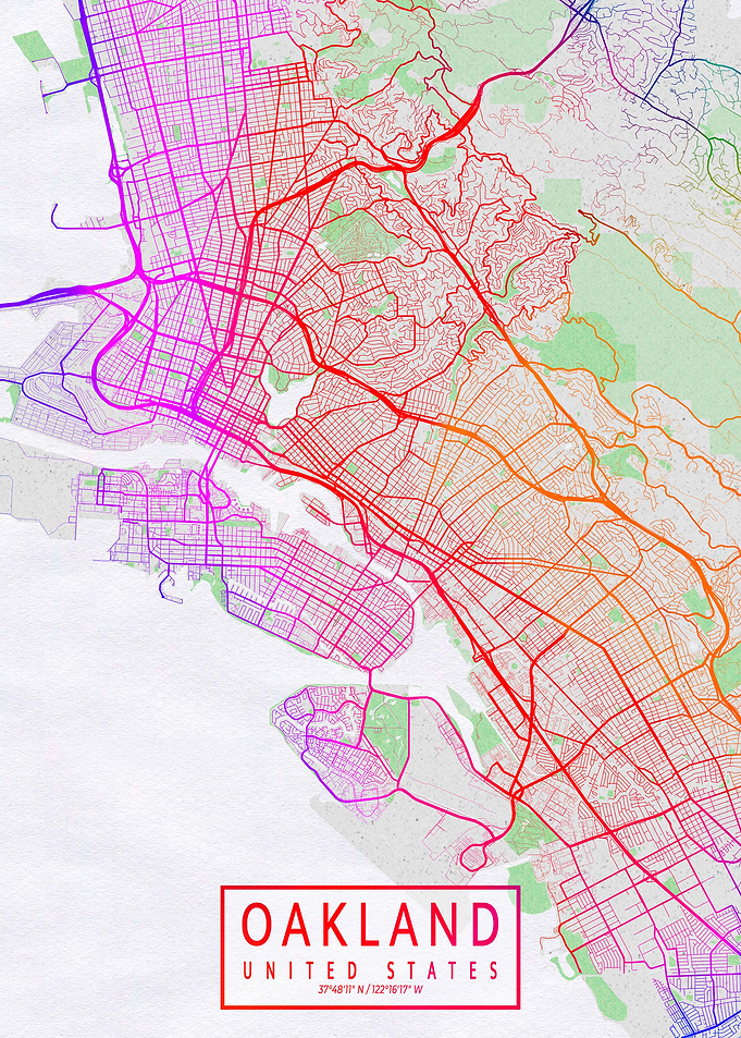 Oakland City Map Colorful