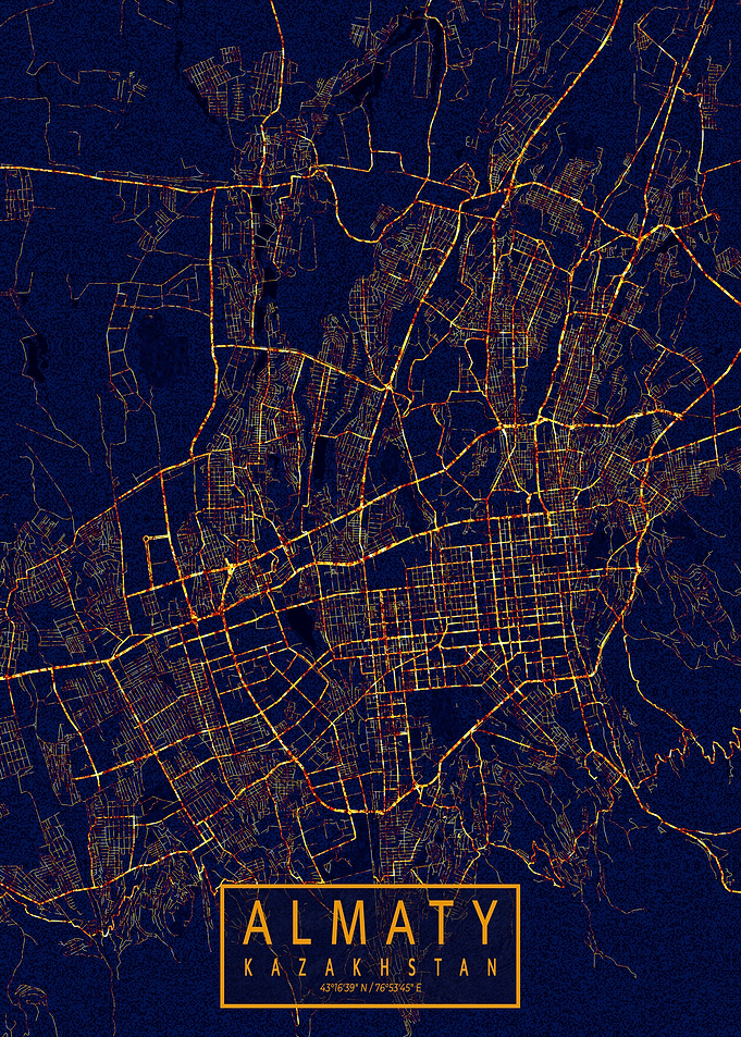 Almaty Map City At Night