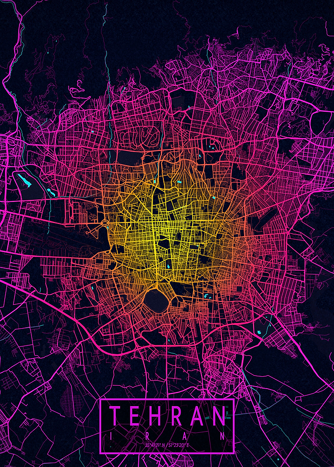 Tehran City Map Neon
