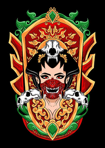 geisha wearing hannya mask