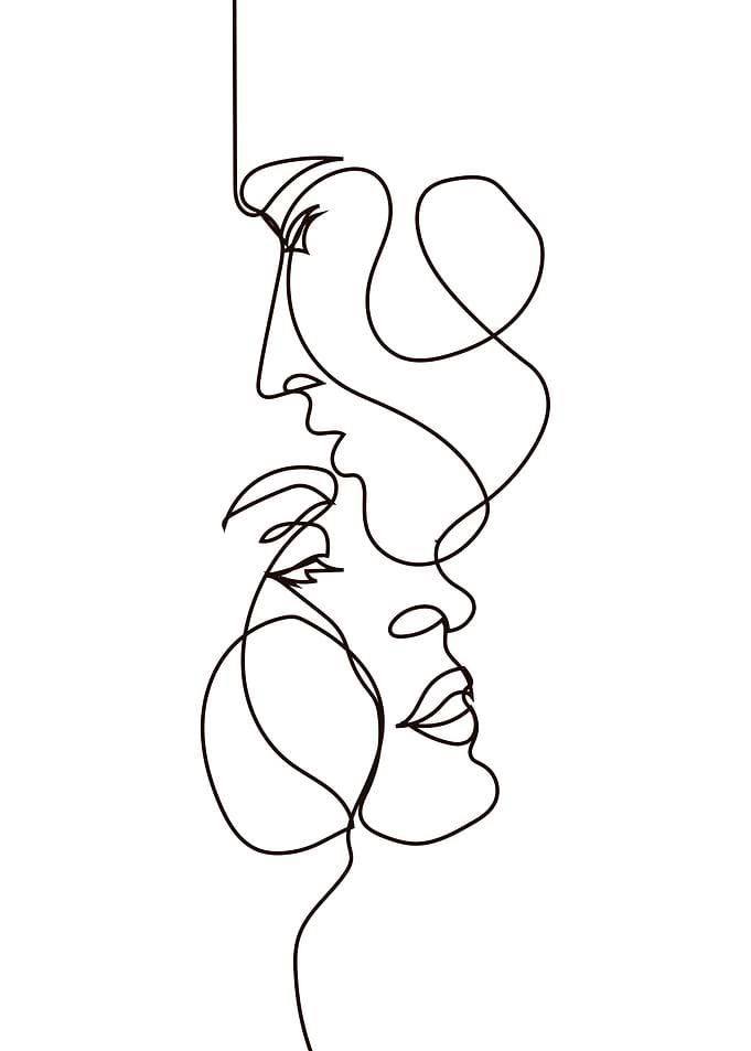 Couples face one line art