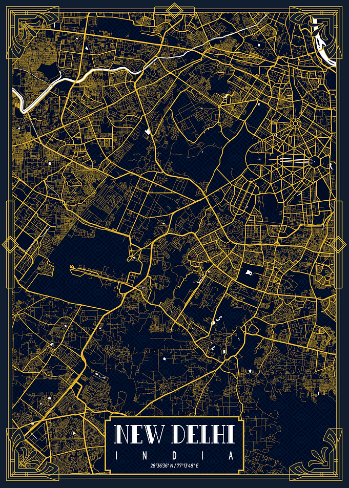 New Delhi City Map Gold