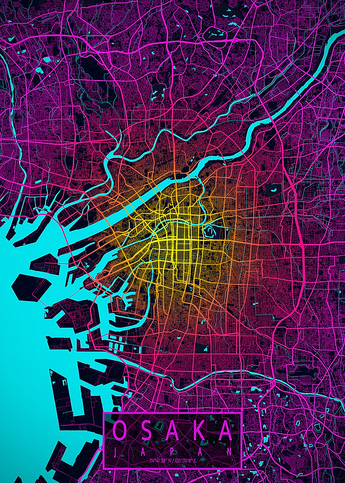 Osaka City Map Neon