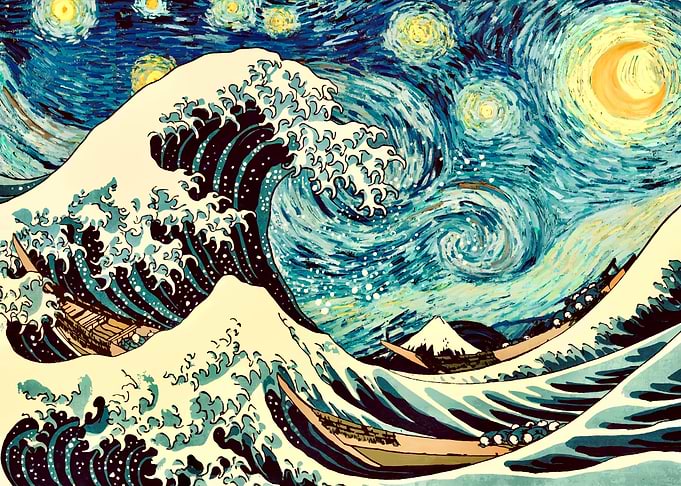 Starry night Japanese wave
