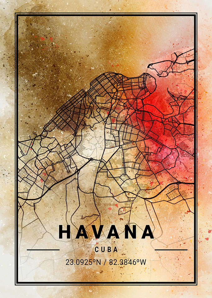 Havana Ara Watercolor Map