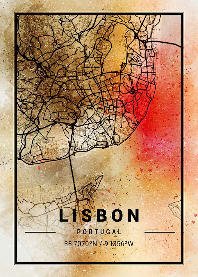 Lisbon Ara Watercolor Map