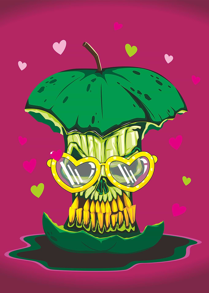 green apple with glasses