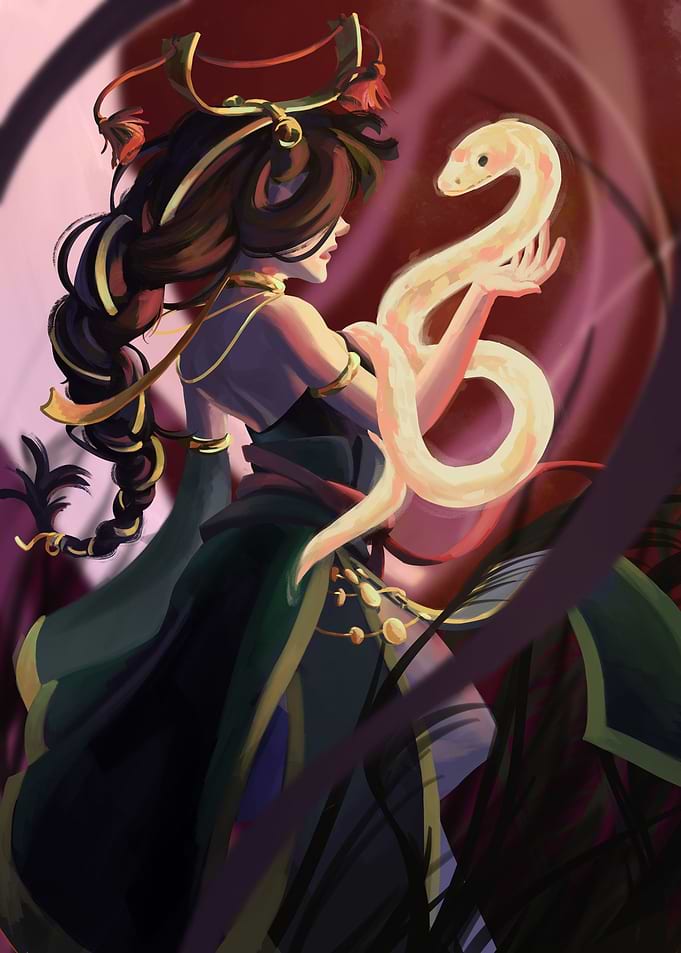 Red snake lady